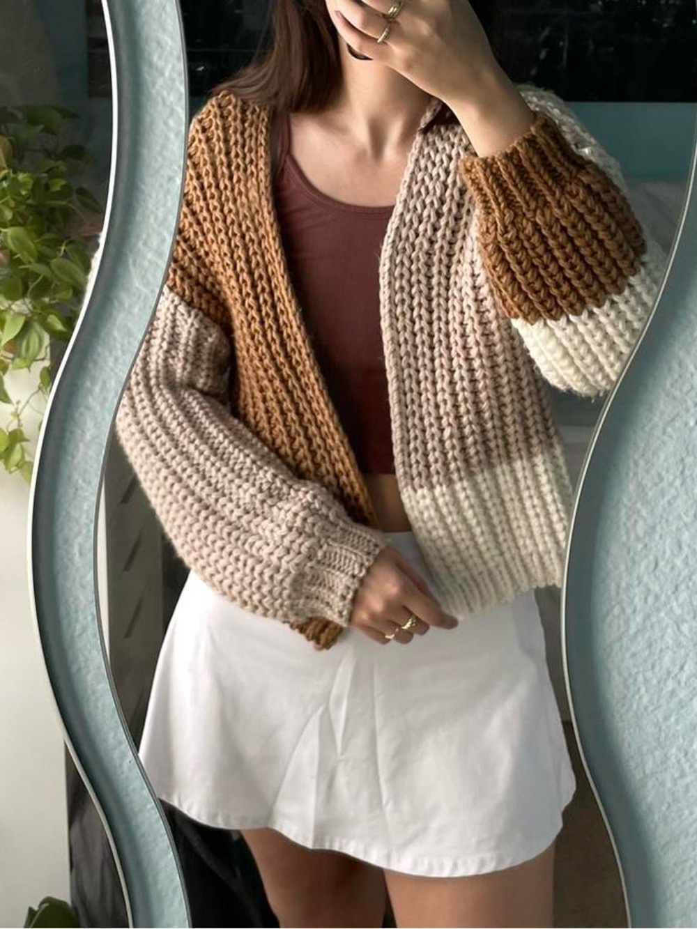 wild fable Brown Beige Cream Colorblock Chunky Knit Cardigan